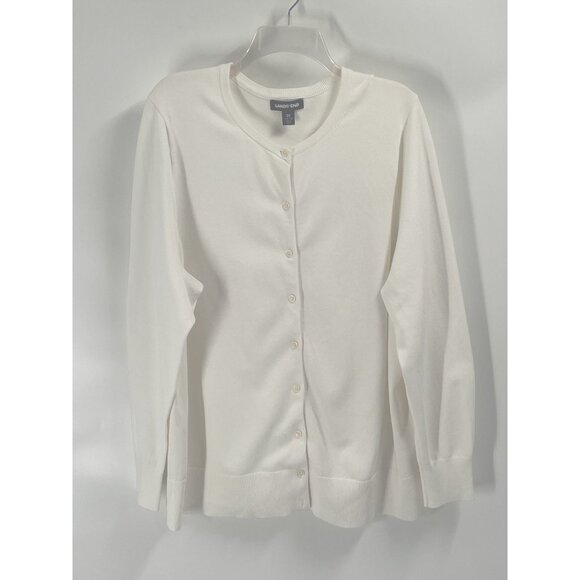 Lands End White Button Down Cardigan Cotton Classic Old Money Sz 2X - Picture 1 of 5